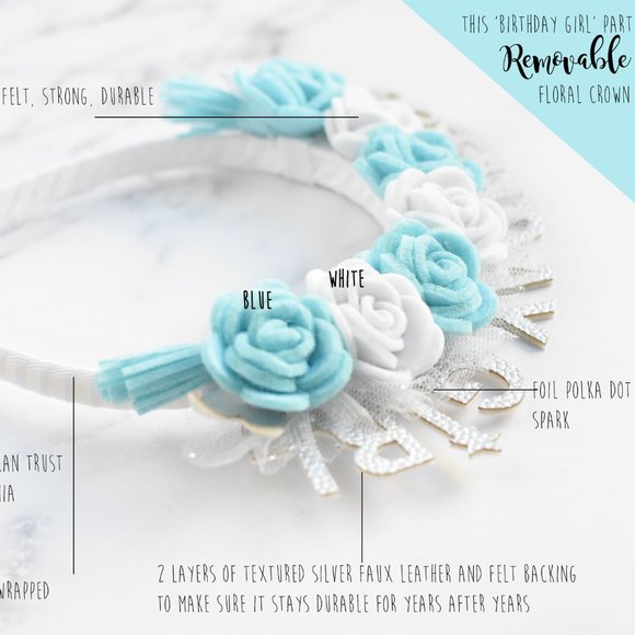 Kids' Felt Floral Crown Removable Birthday Girl Headband - Picture 3 of 4